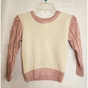 Poof Girl Pullover Sweater Cable‎ Knit Long Sleeve Pink Beige 4T